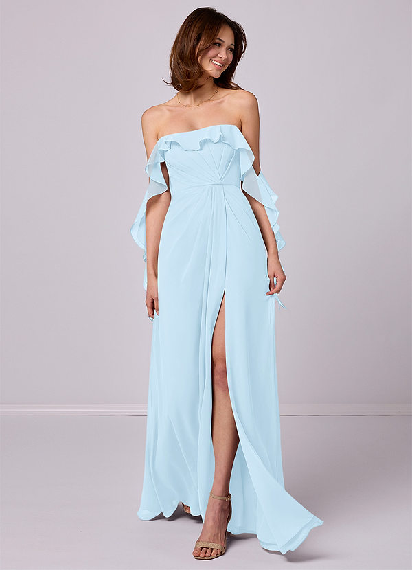 Barbie ♥ Azazie Bridesmaid Dresses Sky Blue A-Line Off the Shoulder Chiffon Convertible Dress image1