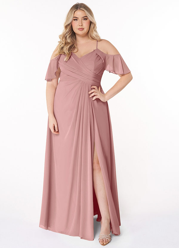 Azazie Dakota Bridesmaid Dresses Dusty Rose A-Line V-Neck Pleated Chiffon Dress image1