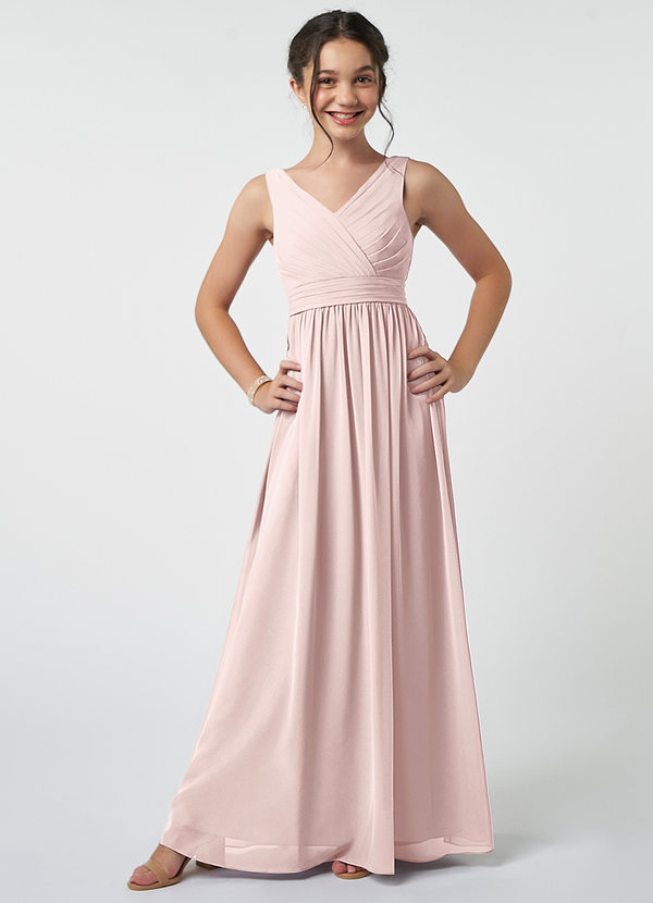 Azazie Kora Junior Blushing Pink A-Line Pleated Chiffon Dress image1