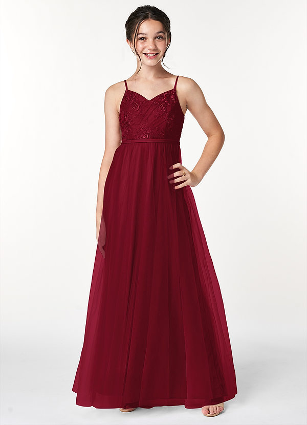 Azazie Layla A-Line Lace Floor-Length Junior Bridesmaid Dress image1