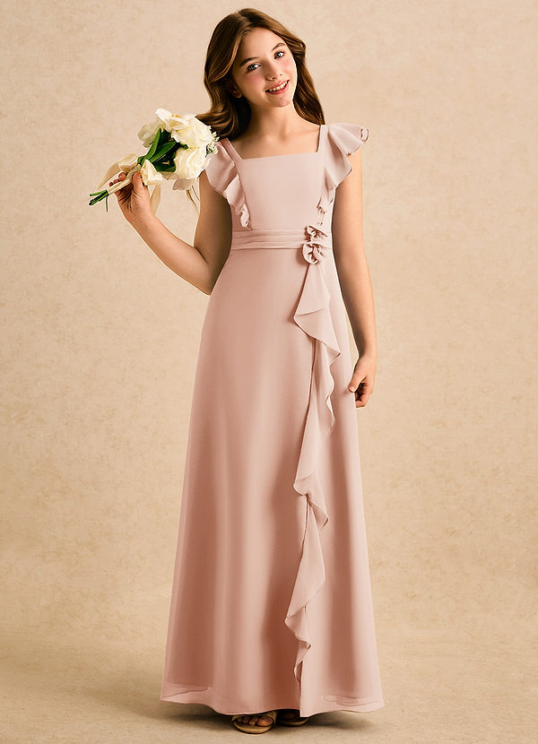 Azazie Soso Girls Formal Sukienki dla dziewczynek sypiących kwiaty Linia A Pofałdowany Szyfon Długość podłogi Sukienka image1