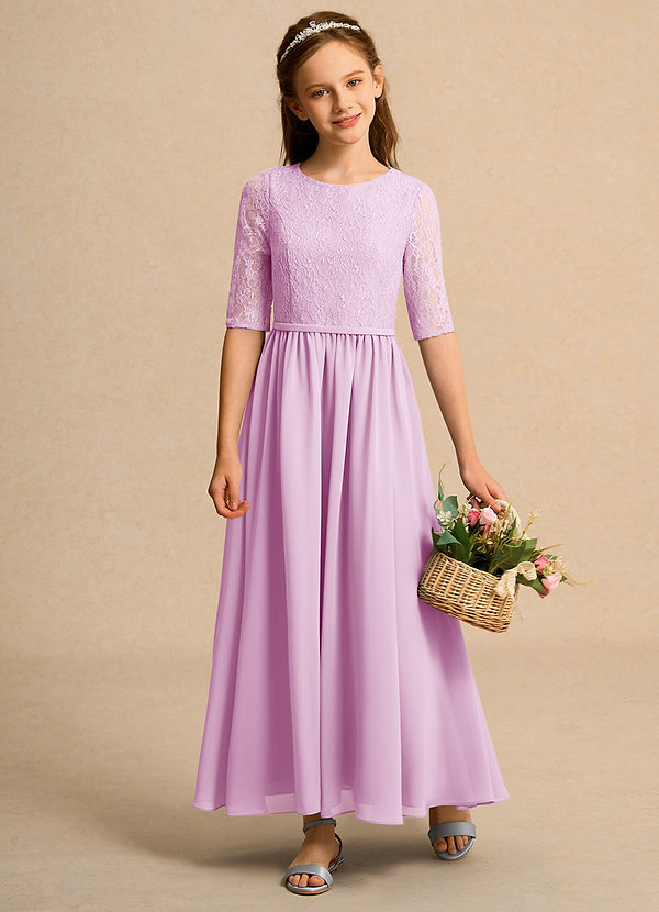 Azazie Pippin Junior Formal Vestidos de Niña de Flores Vestido de Rosa Caramelo de Encaje de Corte En A image1