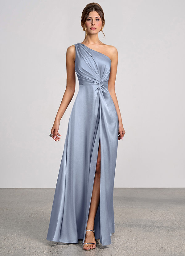 Eulalie Dusty Blue Luminous Satin Maxi Dress image1