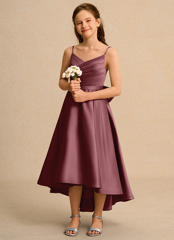 Azazie Sweets Junior Formal Klänningar för brudeflicka Klä A-Line i Matt satäng Plisserad image1