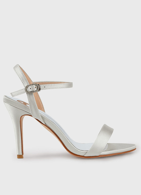 front Champagne Satin Ankle Strap High Heels