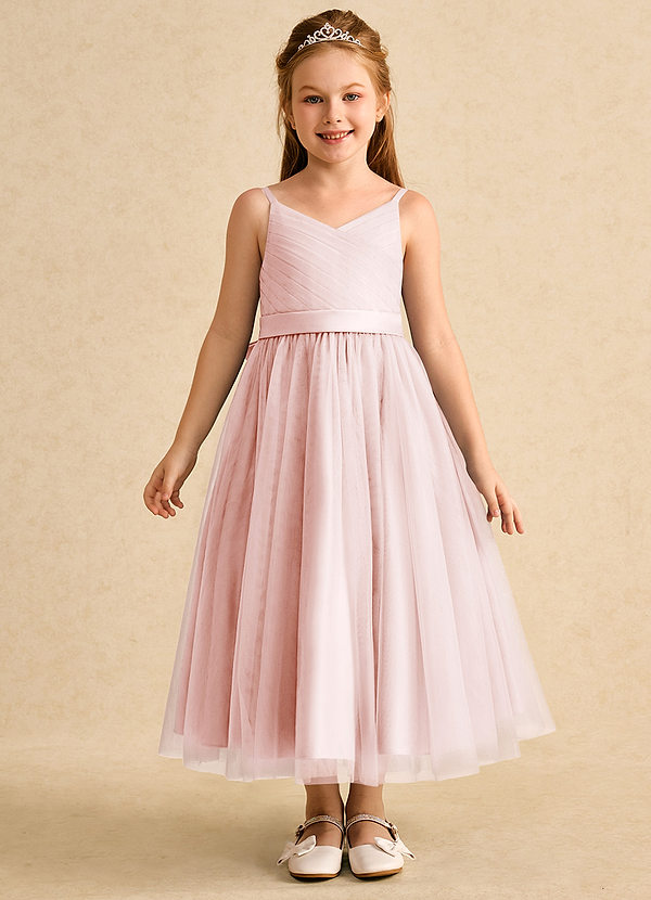 Azazie Patootie Vestidos de Niña de Flores Vestido de Rosa Rubor de Tul de Corte En A con Tirante Espagueti image1