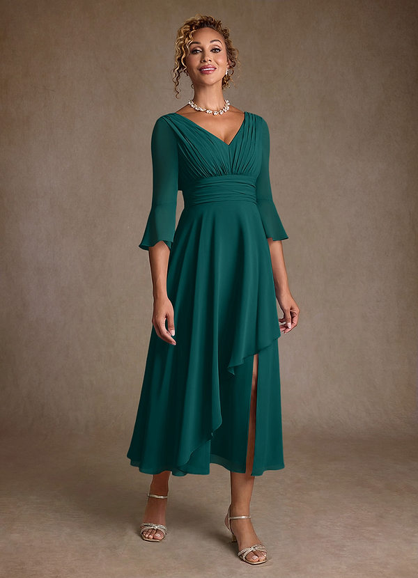 Azazie Aerynne Suknie dla Matki Panny Młodej Linia A Pofałdowany Szyfon Długość herbaty Sukienka image1