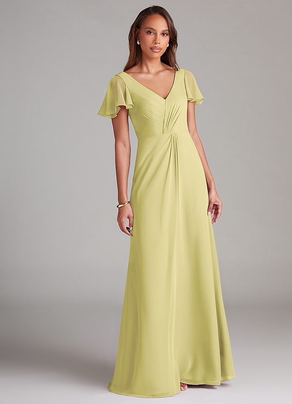 Azazie Soren Bridesmaid Dresses Lemon Sorbet A-Line Ruched Chiffon Dress image1