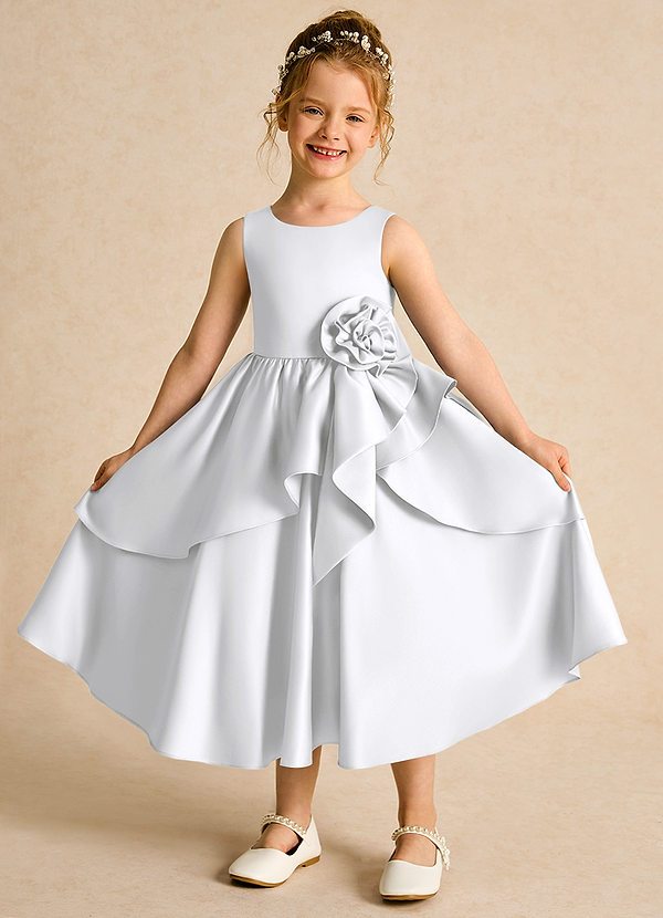 Azazie Hermia Robes de Fillette d'Honneur Robe Trapèze en Mat Satiné Sans manches Blanc image1