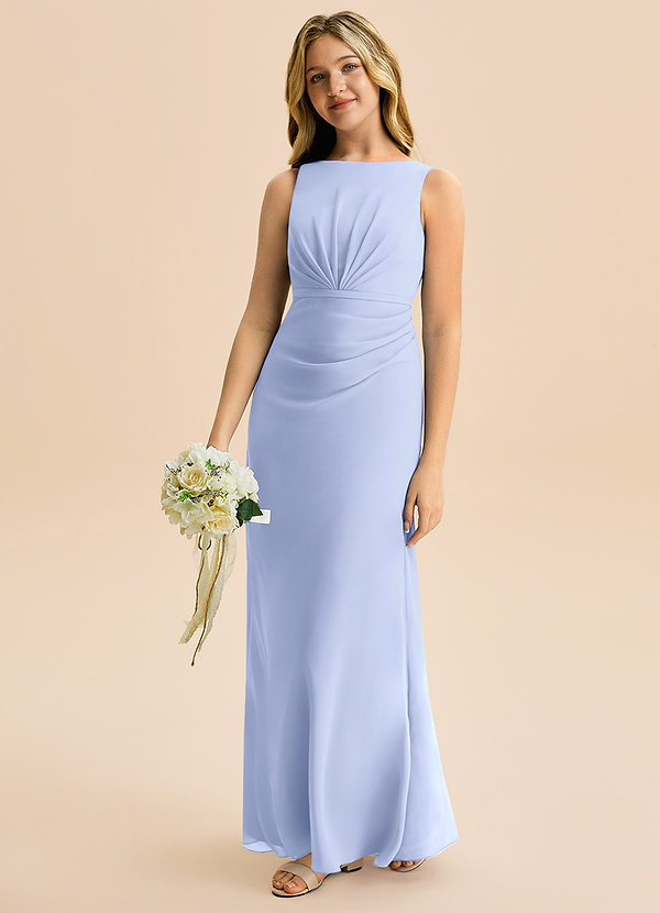 Azazie Floris Junior Robe Trapèze en Mousseline de soie Plissée Eis image1