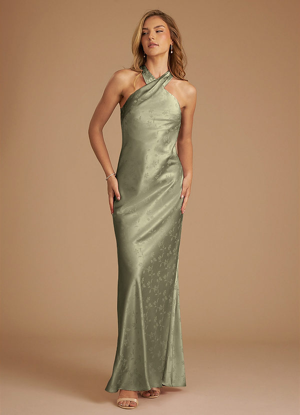 Azazie Doretta Bridesmaid Dresses Olive Floral Jacquard Mermaid Pleated Floral Jacquard Dress image1