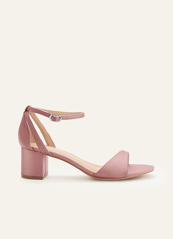 front Matching Color Matte Satin Ankle Strap Block Heels