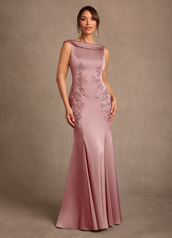 Azazie Franny Mother of the Brides Dresses Dusty Rose Sheath Lace Stretch Satin Dress image1