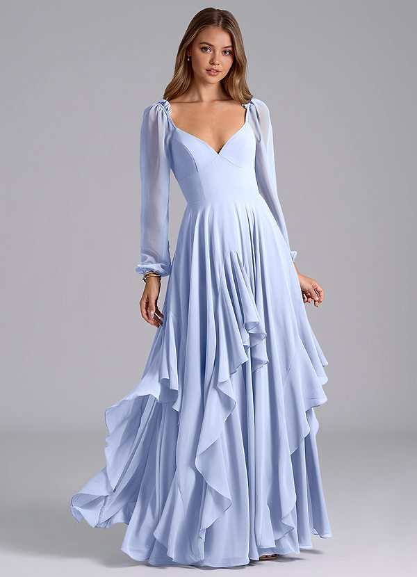 Azazie Karan Bridesmaid Dresses Ice A-Line Long Sleeve Chiffon Dress image1