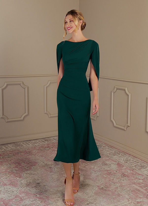 Azazie Bellona Mother of the Bride Dresses Pine Sheath Boatneck Luxe Knit Dress image1