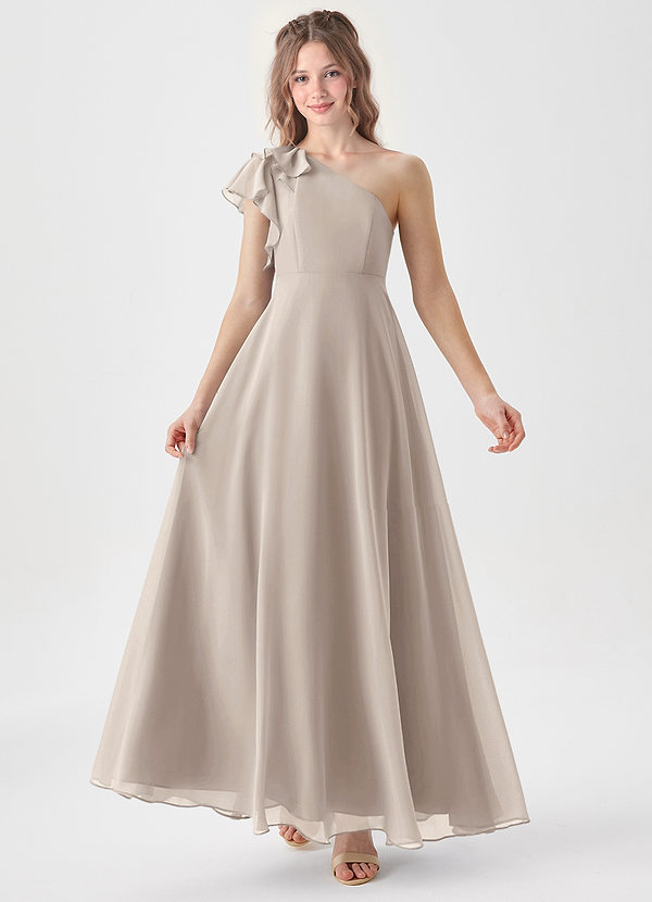 Azazie Arabella Junior Robe Trapèze en Mousseline de soie Rayé Givre image1