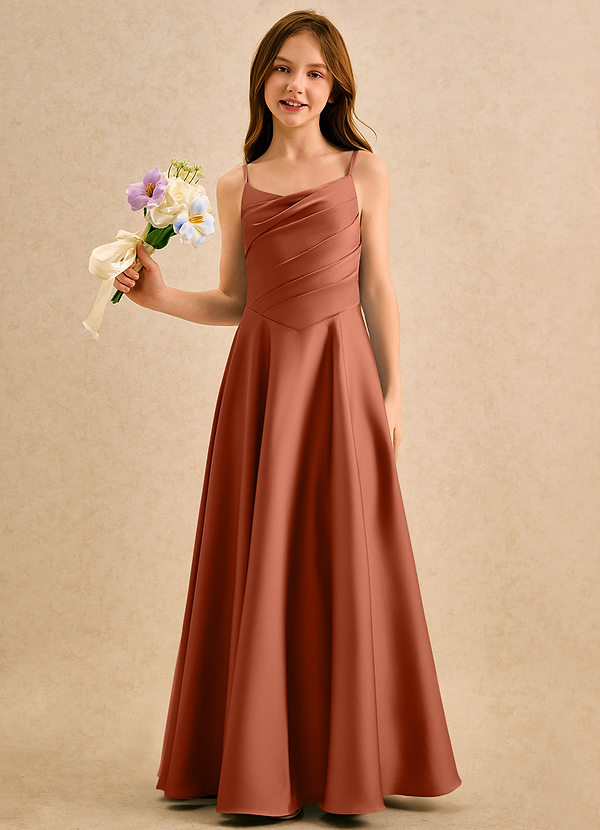 Azazie Coconut Girls Formal Abiti da Ragazza di Fiori Abito A-Line in Raso Elasticizzato Plissettato Cedro Rosa image1