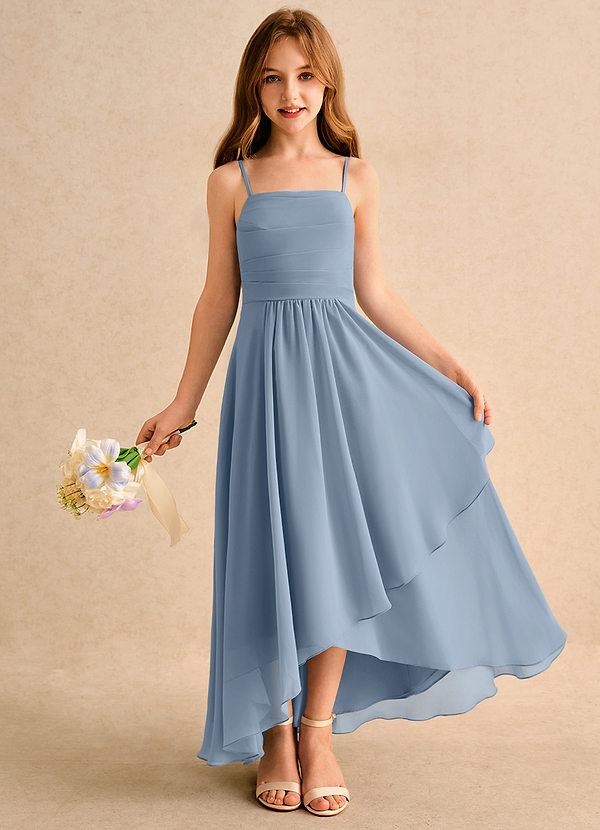 Azazie Twilight Dance Girls Formal Abiti da Ragazza di Fiori Abito A-Line in Chiffon Plissettato Blu Polveroso image1