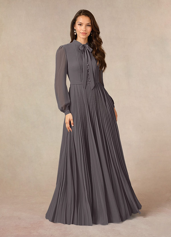 Azazie Adellah Abiti da Mamma Sposa Abito A-Line in Chiffon Plissettato Grigio Acciaio image1