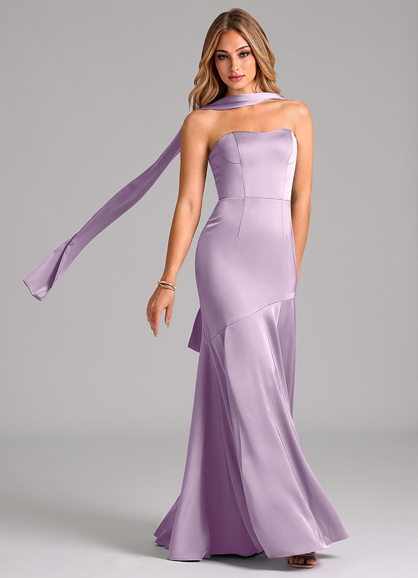 Azazie Shiloh Bridesmaid Dresses Frosted Lilac Mermaid Strapless Stretch Satin Convertible Dress image1