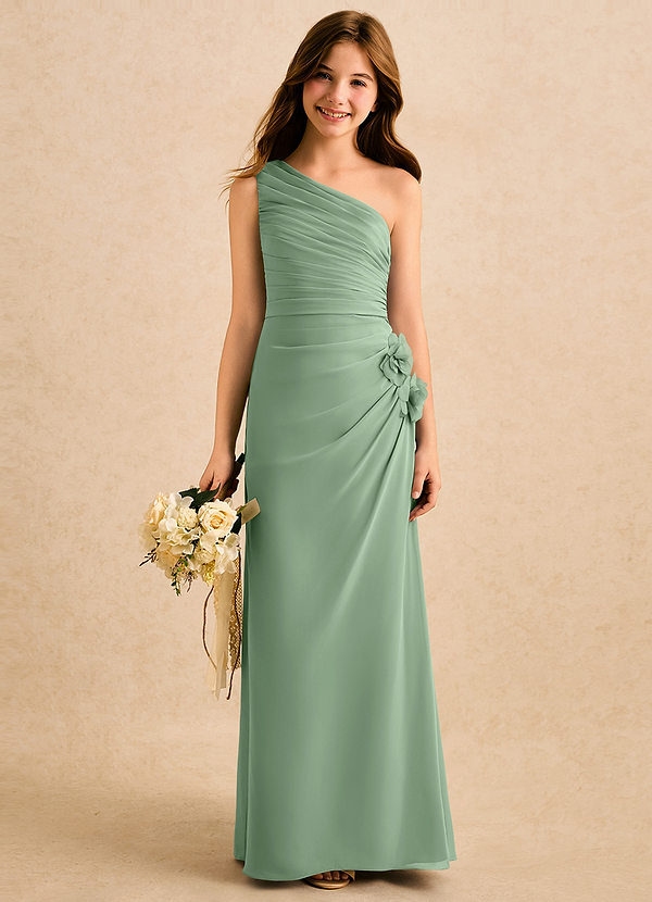 Azazie Sophie Girls Formal Flower Girl Dresses Matcha Sheath One Shoulder Chiffon Dress image1