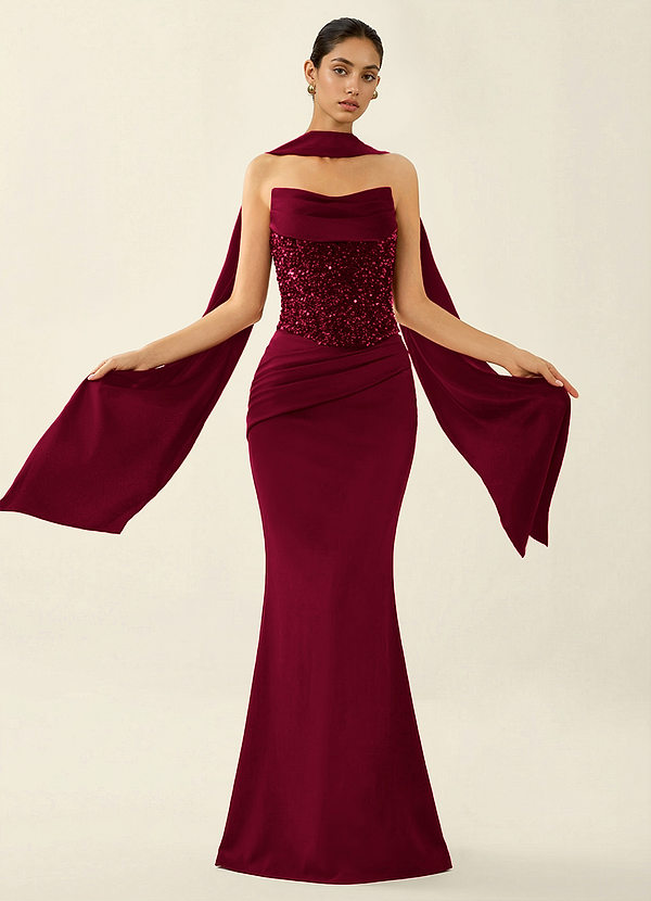 Melisande Burgundy Sparkly Corset Lace Up Back Mermaid Prom Dress image1