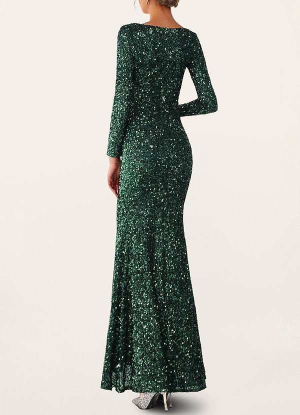 back Love Lasts Forever Emerald Green Sequin Long Sleeve Maxi Dress