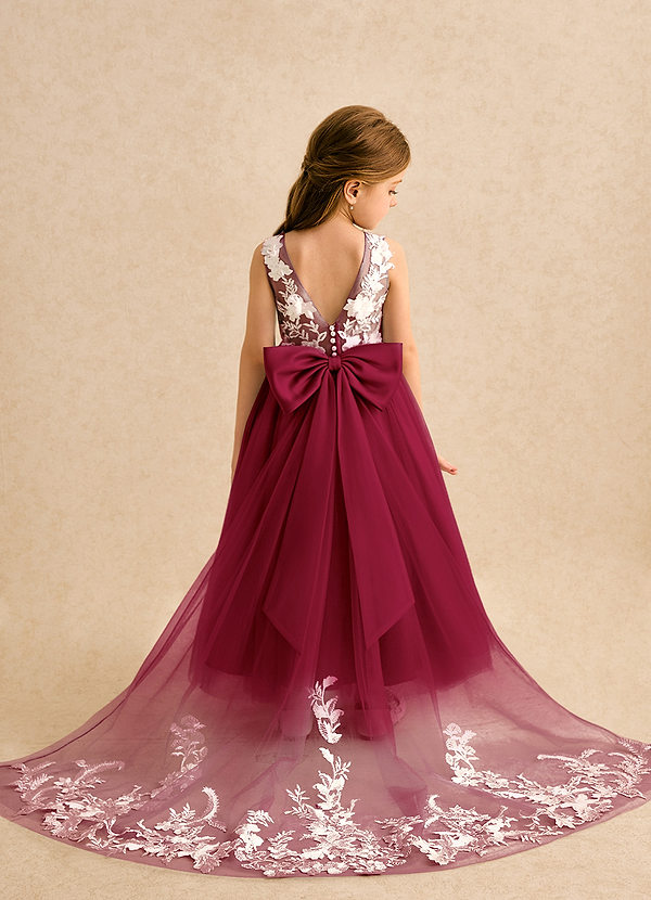 Azazie Mixie Vestidos de Niña de Flores Vestido de Borgoña de Encaje de Corte Princesa image1