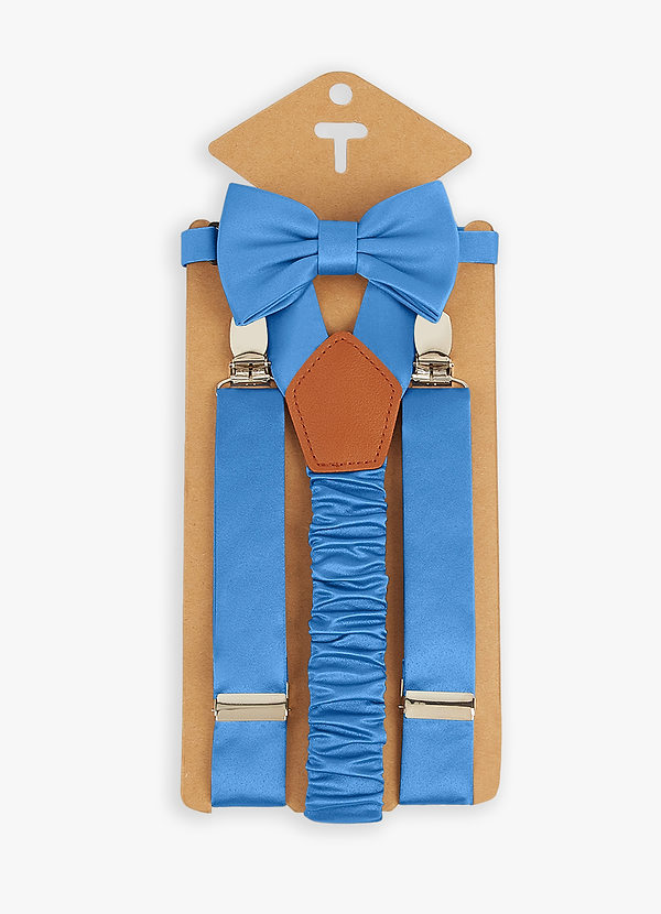 front Boy's Matching Matte Satin Bow Tie & Suspenders Set