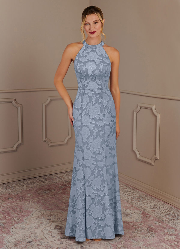 Azazie Tyra Vestidos de Madre de la Novia Vestido de Azul Polvoriento de Devorado Floral de Sirena image1
