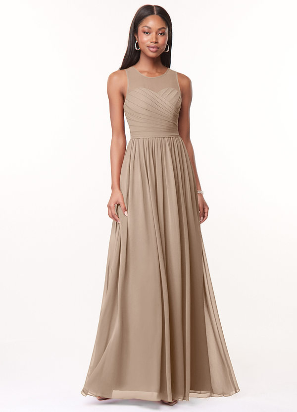 Azazie Nina Bridesmaid Dresses Taupe A-Line Pleated Chiffon Dress image1