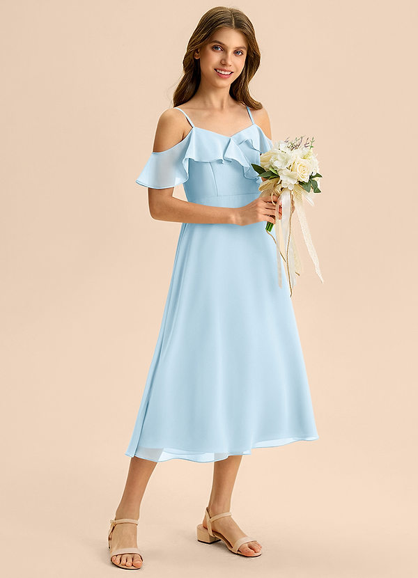 Azazie Kamilla Junior Klä av A-Line i Chiffong Av axeln image1