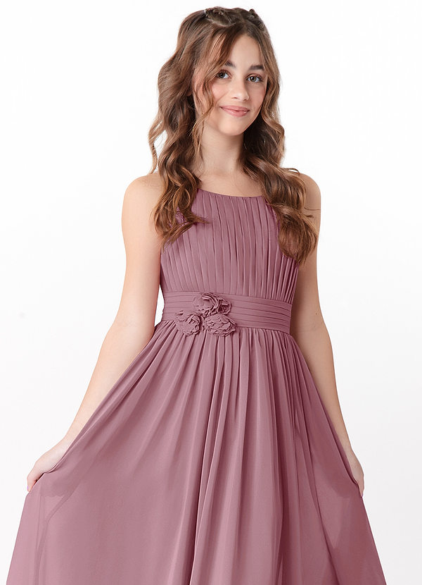 Azazie Astrid Junior Vintage Mauve A-Line Floral Chiffon Dress image1