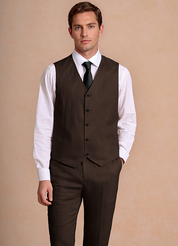 front Wesley Marron Foncé Gilet de costume en lin mélangé