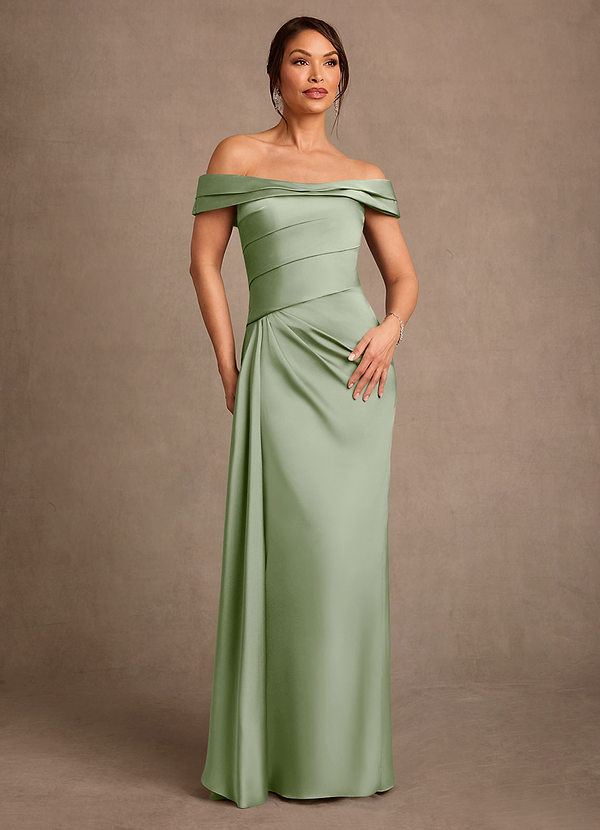 Azazie Beah Kjoler til brudens mor Skede Off-Shoulder Stræk satin Gulv-længde Kjole image1