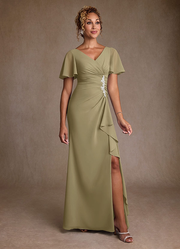 Azazie Suffolk Mother of the Brides Dresses Moss Green A-Line Pleated Chiffon Dress image1