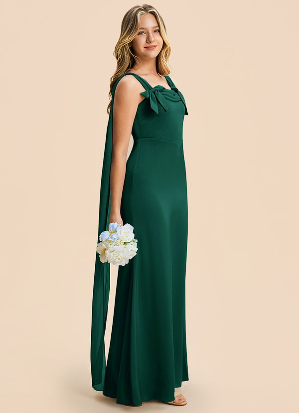 Azazie Chelsea Junior Emerald Sheath Pleated Stretch Satin Dress image1