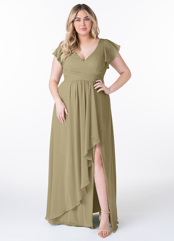 Azazie Omari Bridesmaid Dresses Moss Green A-Line Chiffon Dress image1