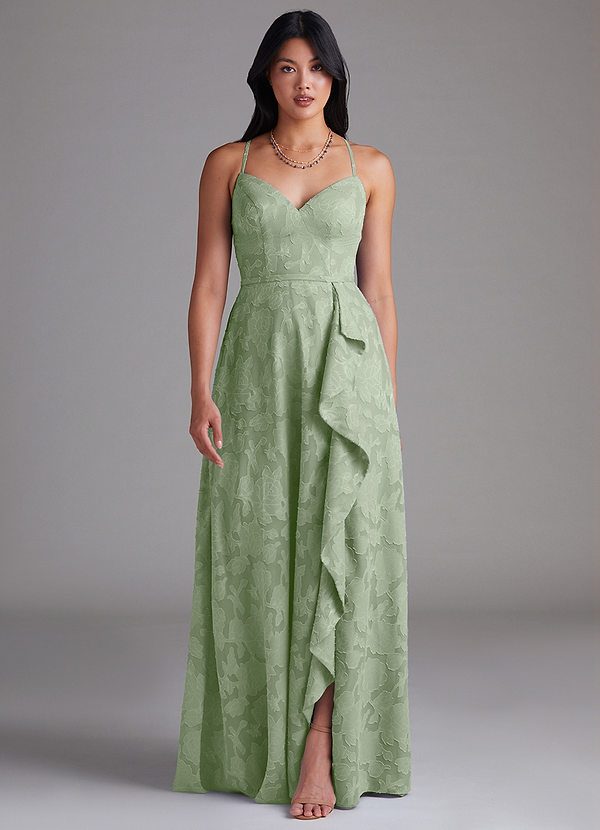 Azazie Naeem Brautjungfernkleider A-Linie Herzausschnitt Blumen-Burnout Kleid Staubiger Salbeigrün image1