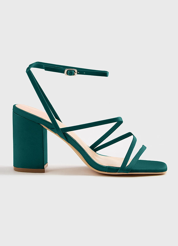 front Matching Color Matte Satin Ankle Strap Block Heel Sandals