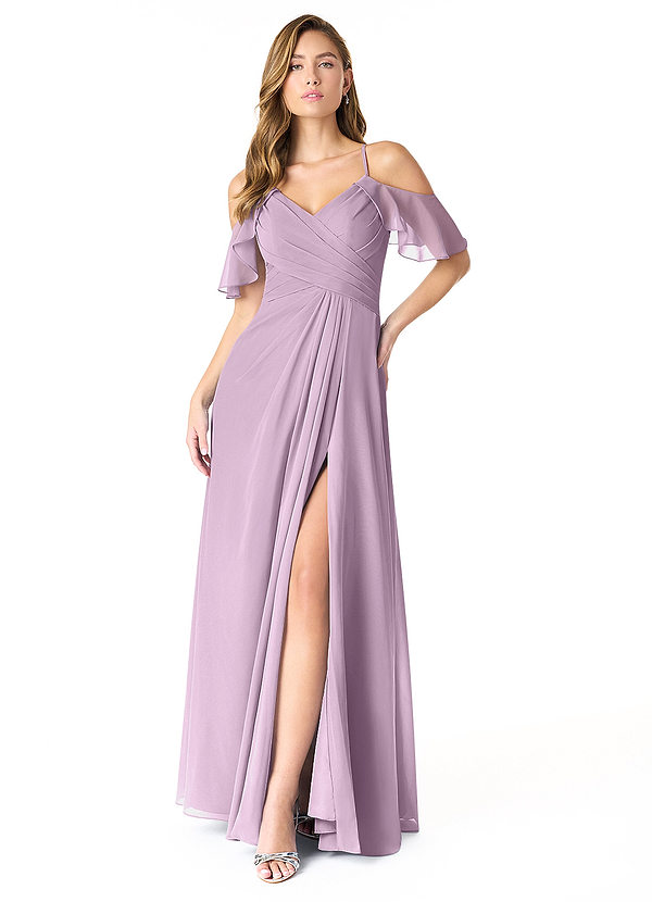 Azazie Dakota Bridesmaid Dresses Wisteria A-Line V-Neck Pleated Chiffon Dress image1