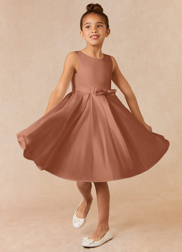 Azazie Coco Flower Girl Dresses Bronzer A-Line Bow Matte Satin Dress image1