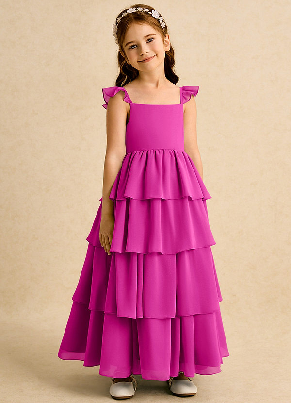 Azazie Boba Vestidos de Niña de Flores Vestido de Fucsia de Gasa de Corte En A con Escote Cuadrado image1