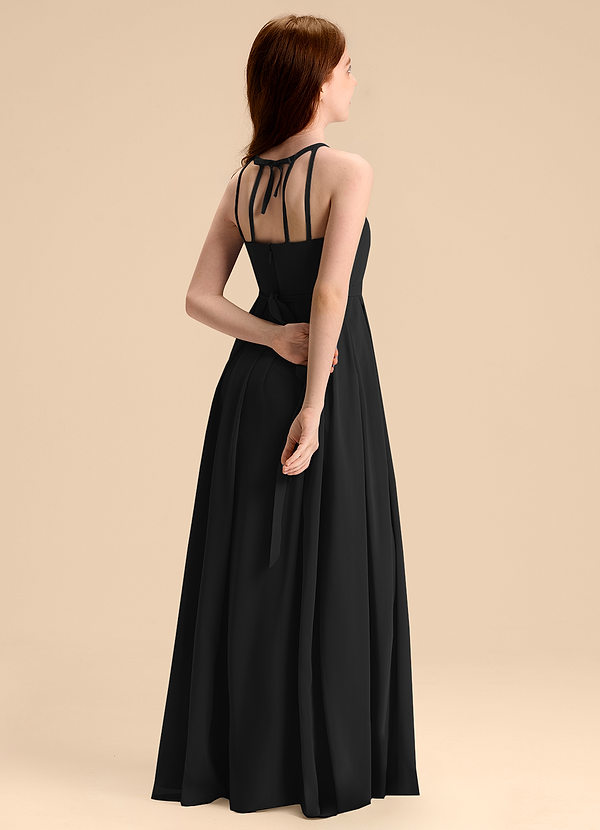 Azazie Arianthe Junior Abito A-Line in Chiffon Plissettato Nero image1