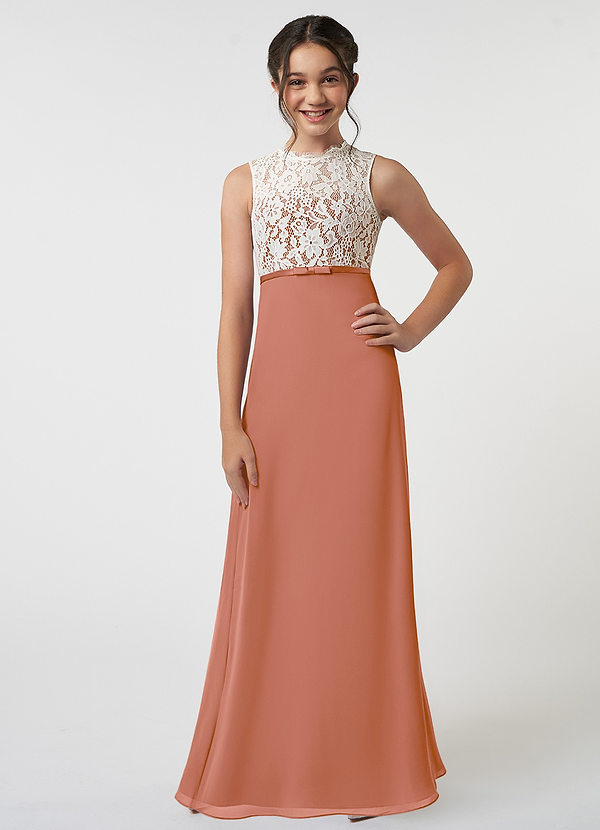 Azazie Rana Junior A-Linie Spitze Chiffon Kleid Mai Tai image1