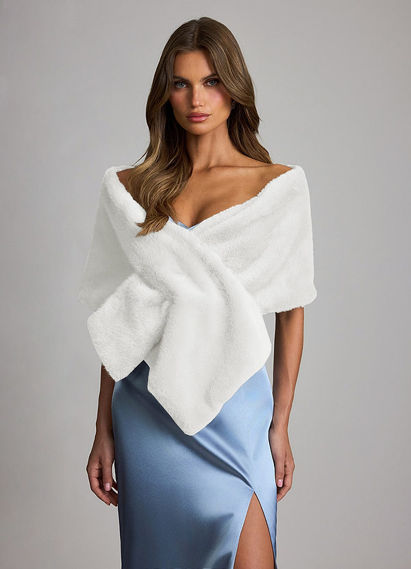Elegant Plush Faux Fur Evening Shawl front
