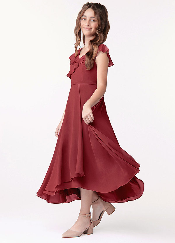 Azazie Posie Junior A-Linie Gestreift Chiffon Kleid Granatapfelrot image1