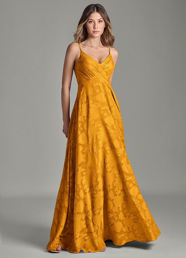 Azazie Amani Brudtärneklänningar Klä av A-Linje i Blommig Utbrändhet Plisserad Knäck image1