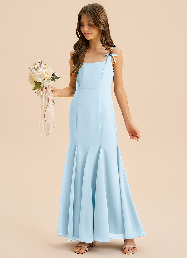 Azazie Evey Junior Abito Sirena in Chiffon Plissettato Azzurro image1