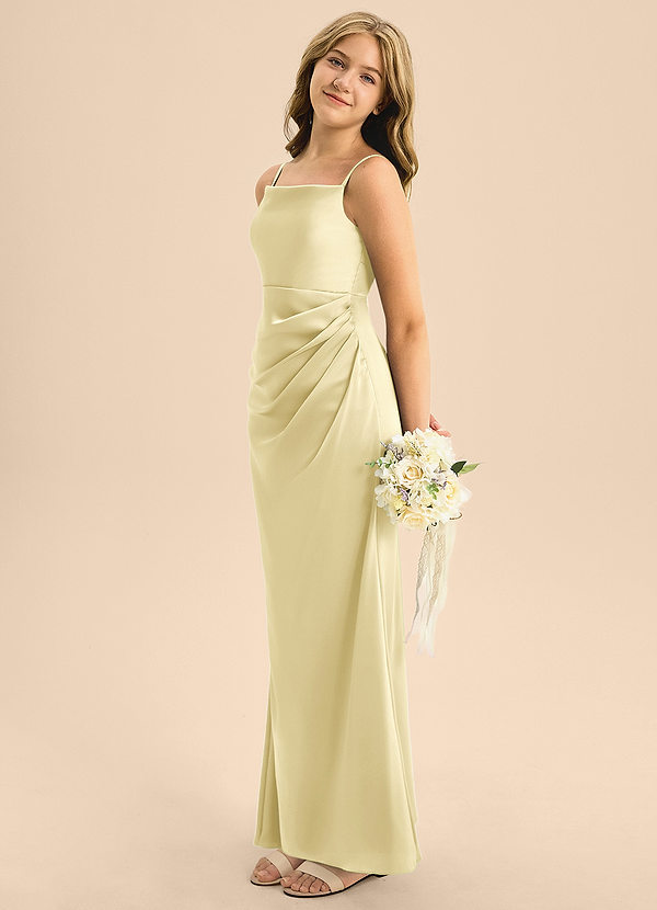 Azazie Renna Junior A-Linie Plissee Stretch-Satin Kleid Zitronensorbet image1